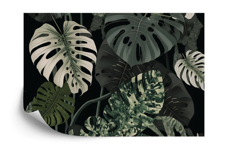 Fototapeta 4K Resolution Or Higher  Botanical Maximalism  High Contrast Leaves Pattern. Generative Ai Technology