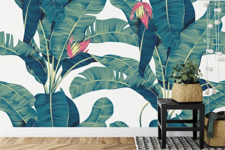 Fototapeta Botanical Seamless Pattern  Hand Drawn Banana Tree On Bright Grey