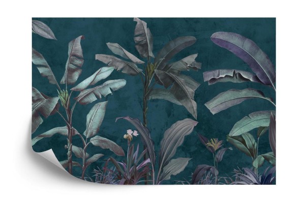 Fototapeta Tropical Trees Wallpaper Design  Banana Trees And Plants  Dark Background  Pattern Design  Mural Art.