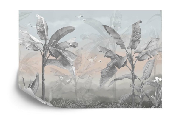 Fototapeta Banana Tree Wallpaper Design With Pastel Tones  Tropical Landscape  Mural Art.