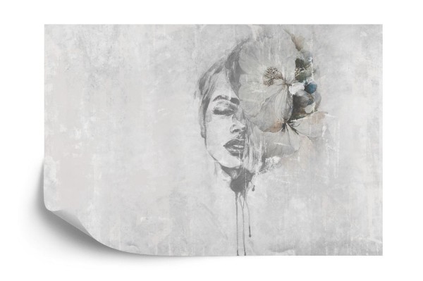 Fototapeta Spectacular Watercolor Woman Face With White Flower. Digital Art
