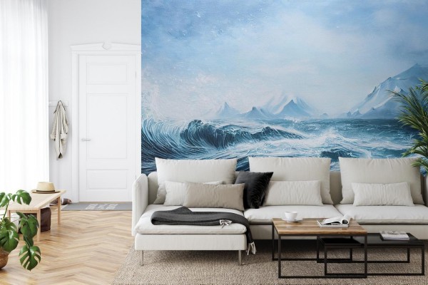 Fototapeta Abyss  Ocean Waves  Seascape Hand Drawn Oil