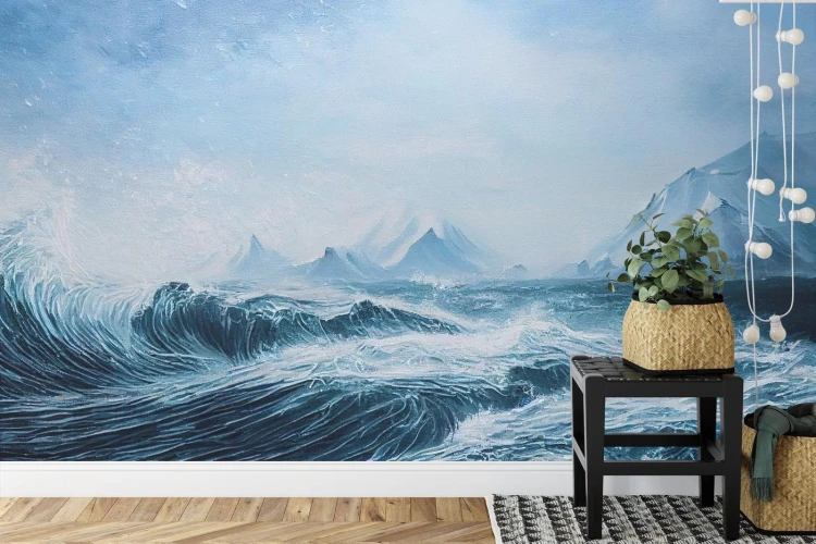 Fototapeta Abyss  Ocean Waves  Seascape Hand Drawn Oil