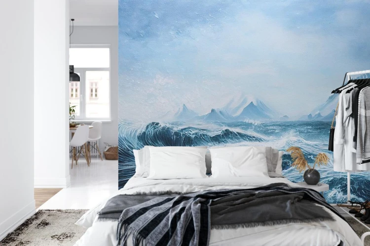 Fototapeta Abyss  Ocean Waves  Seascape Hand Drawn Oil