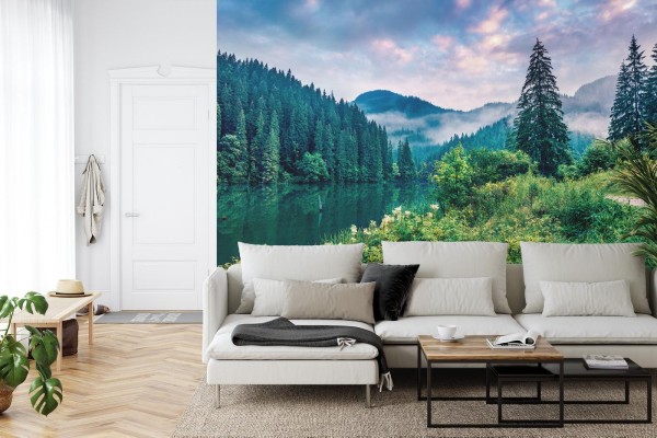 Fototapeta Dramatic Morning Scene Of Lacu Rosu Lake. Misty Summer Sunrise In Harghita County  Romania  Europe. Beauty Of Nature Concept Background.