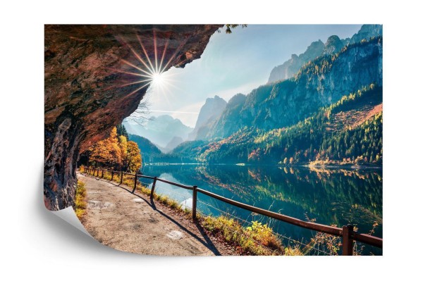 Fototapeta Sunny Autumn Scene Of Vorderer ( Gosausee ) Lake. Colorful Morning View Of Austrian Alps  Upper Austria  Europe. Beauty Of Nature Concept Background.
