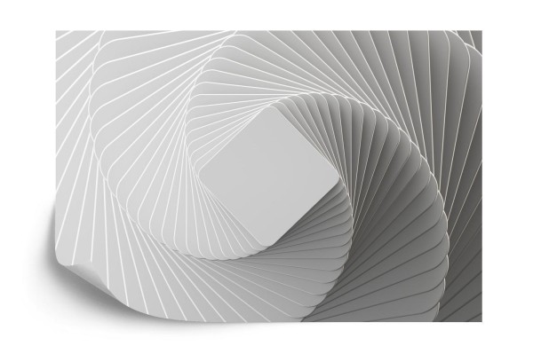 Fototapeta 3D Render  Abstract White Geometric Background  Minimal Flat Lay  Twisted Deck Of Square Blank Cards With Rounded Corners