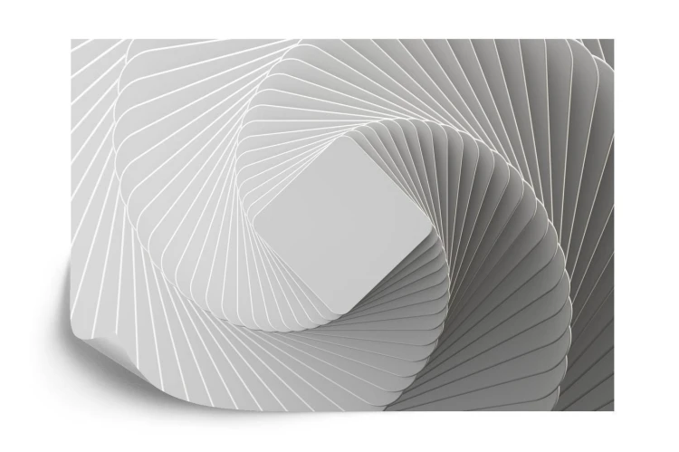Fototapeta 3D Render  Abstract White Geometric Background  Minimal Flat Lay  Twisted Deck Of Square Blank Cards With Rounded Corners