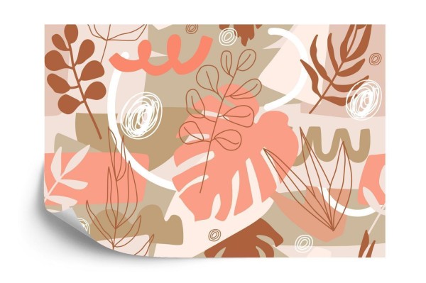 Fototapeta Contemporary Collage Seamless Pattern. Terracotta Abstract Shapes  Tropical Leaves And Continuous Line Of Leaf. Texture For Textile  Packaging  Wrapping Paper  Social Media Post Etc.
