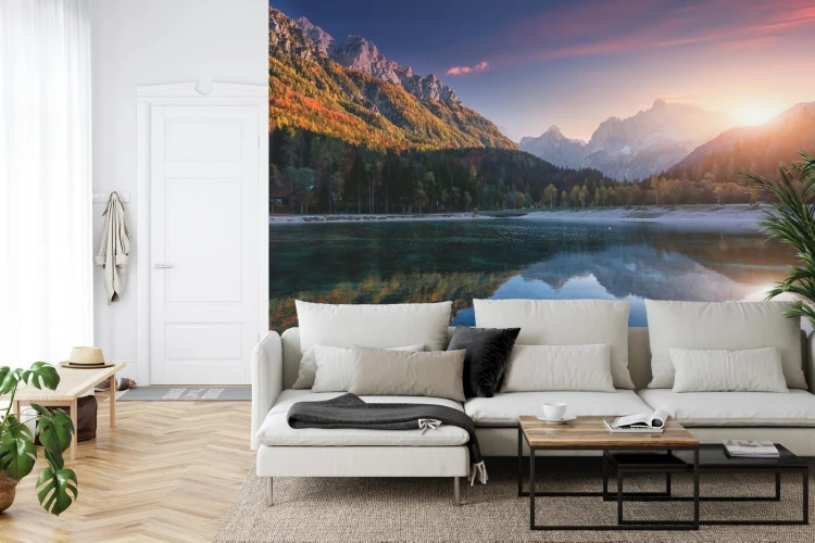 Fototapeta Incredible Nature Landscape. Amazing Lake Jasna With Of A Mirror Reflection. Stunning Vivid Nature Scenery Of Slovenia. Wild Nature Image. Concept Ideal Resting Place. Scenic Image In Autumn Time