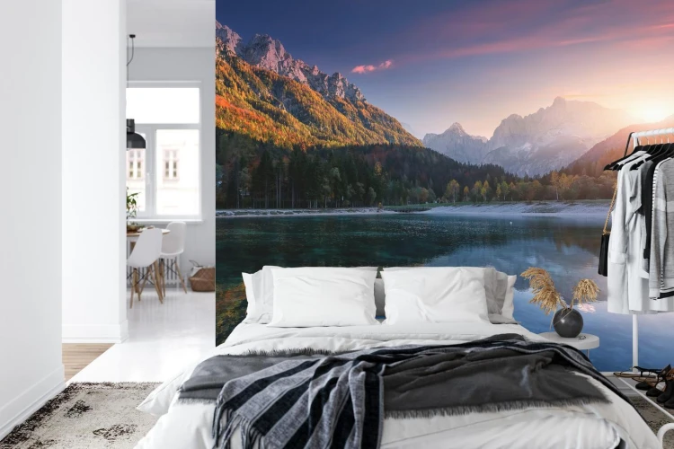 Fototapeta Incredible Nature Landscape. Amazing Lake Jasna With Of A Mirror Reflection. Stunning Vivid Nature Scenery Of Slovenia. Wild Nature Image. Concept Ideal Resting Place. Scenic Image In Autumn Time