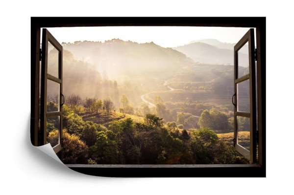 Fototapeta Landscape Nature View Background. View From Window At A Wonderful Landscape Nature View With Rice Terraces And Space For Your Text In Chiangmai  Thailand