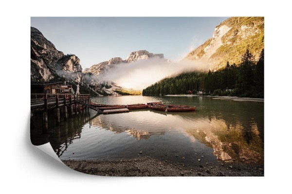 Fototapeta Boats On The Braies Lake  Pragser Wildsee In Dolomites Mountains  Sudtirol  Italy Dolomite.