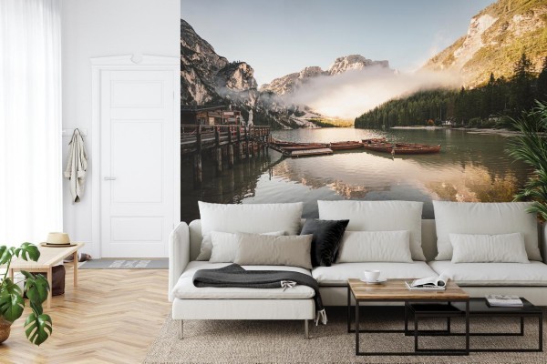 Fototapeta Boats On The Braies Lake  Pragser Wildsee In Dolomites Mountains  Sudtirol  Italy Dolomite.