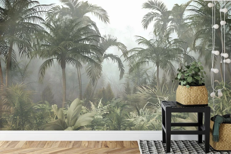 Fototapeta Tropical Trees And Leaves For Digital Printing Wallpaper  Custom Design Wallpaper - 3D