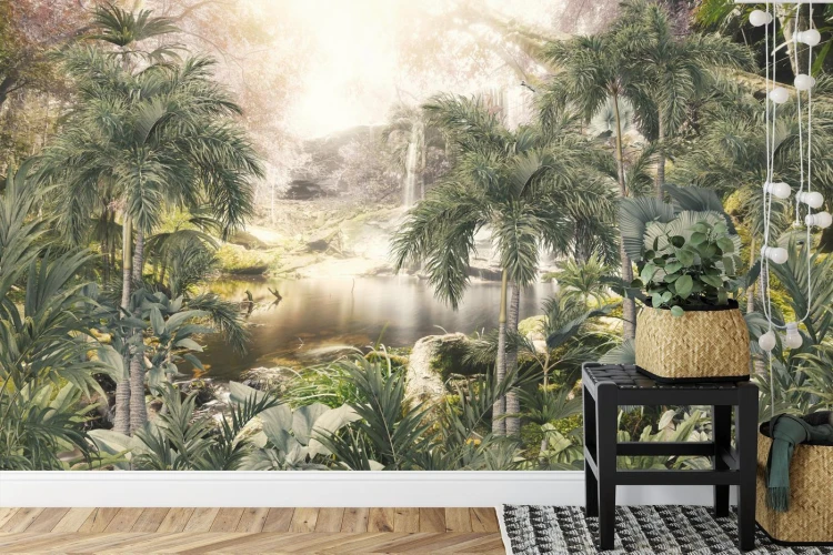 Fototapeta Tropical Trees And Leaves For Digital Printing Wallpaper  Custom Design Wallpaper - 3D