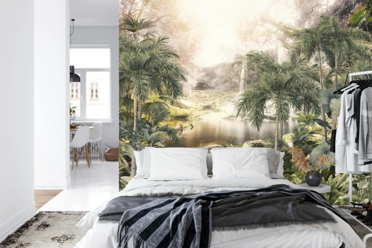 Fototapeta Tropical Trees And Leaves For Digital Printing Wallpaper  Custom Design Wallpaper - 3D