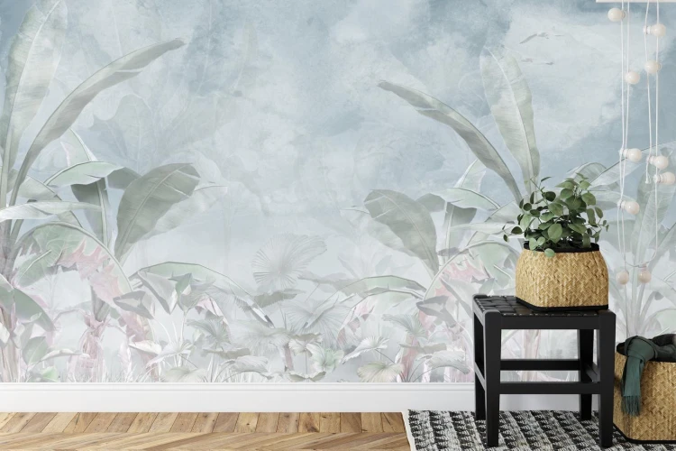 Fototapeta Tropical Trees And Leaves For Digital Printing Wallpaper  Custom Design Wallpaper - 3D