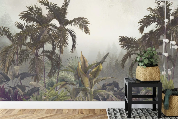 Fototapeta Tropical Trees And Leaves For Digital Printing Wallpaper  Custom Design Wallpaper - 3D