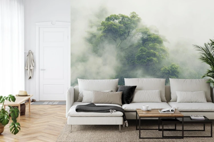 Fototapeta Tropical Forest In Japan  Nature Jungle With Green Tree And Fog  Concept Of Zin Therapy Comfortable Freedom Relaxing For Spa And Yoga  Eco Natural Sustainable Conservation