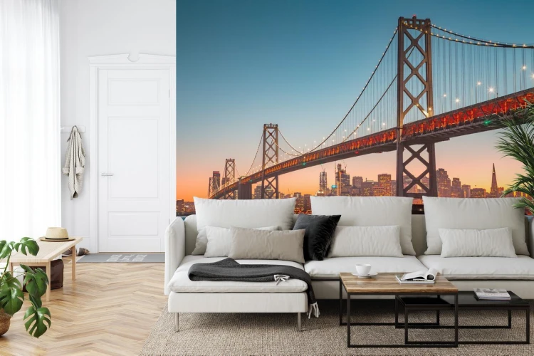Fototapeta San Francisco Skyline With Oakland Bay Bridge At Sunset  California  Usa