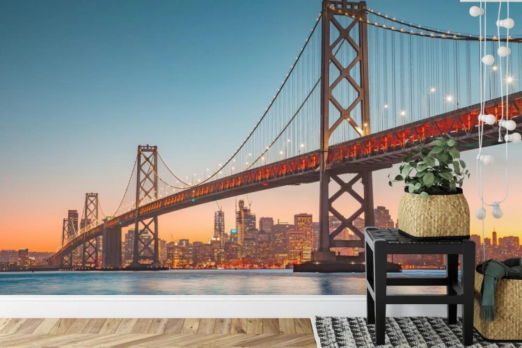 Fototapeta San Francisco Skyline With Oakland Bay Bridge At Sunset  California  Usa