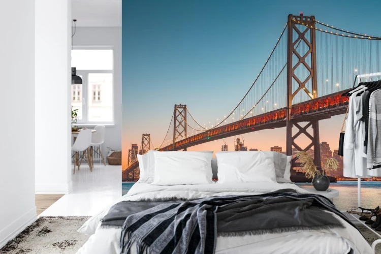 Fototapeta San Francisco Skyline With Oakland Bay Bridge At Sunset  California  Usa