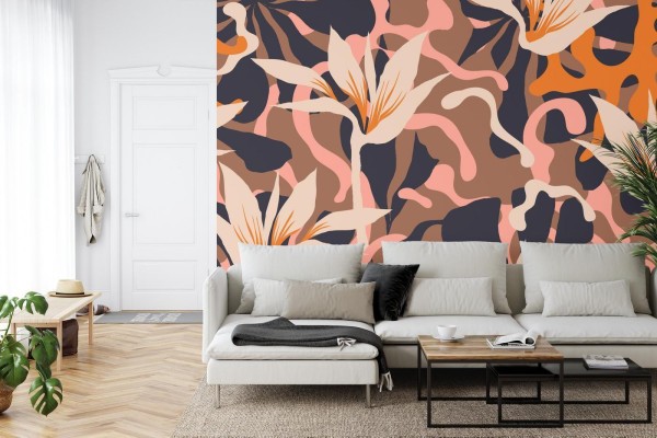 Fototapeta Abstract Jungle Plants Pattern. Creative Collage Contemporary Floral Seamless Pattern. Fashionable Template For Design.