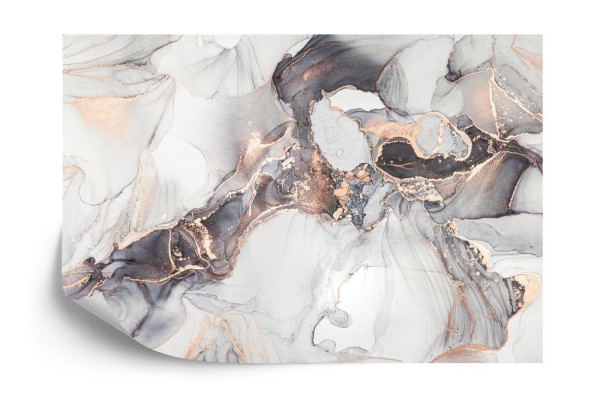 Fototapeta Luxury Abstract Fluid Art Painting In Alcohol Ink Technique  Mixture Of Black  Gray And Gold Paints. Imitation Of Marble Stone Cut  Glowing Golden Veins. Tender And Dreamy Design.