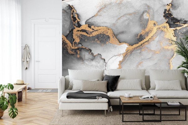 Fototapeta Black Gold Abstract Background Of Marble Liquid Ink Art Painting On Paper