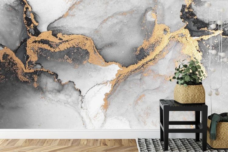 Fototapeta Black Gold Abstract Background Of Marble Liquid Ink Art Painting On Paper