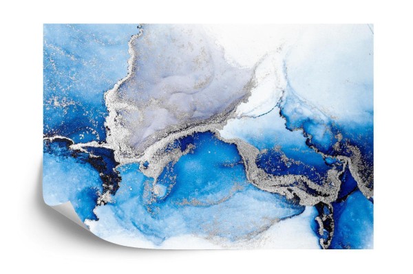 Fototapeta Blue Silver Abstract Background Of Marble Liquid Ink Art Painting On Paper