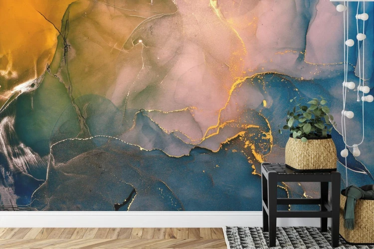 Fototapeta Alcohol Ink Colors Translucent. Abstract Multicolored Marble Texture Background. Design Wrapping Paper  Wallpaper. Mixing Acrylic Paints. Modern Fluid Art. Alcohol Ink Pattern