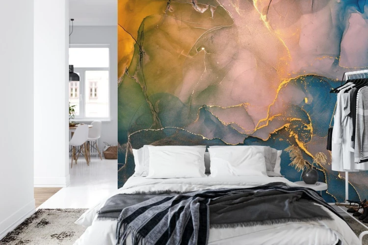 Fototapeta Alcohol Ink Colors Translucent. Abstract Multicolored Marble Texture Background. Design Wrapping Paper  Wallpaper. Mixing Acrylic Paints. Modern Fluid Art. Alcohol Ink Pattern