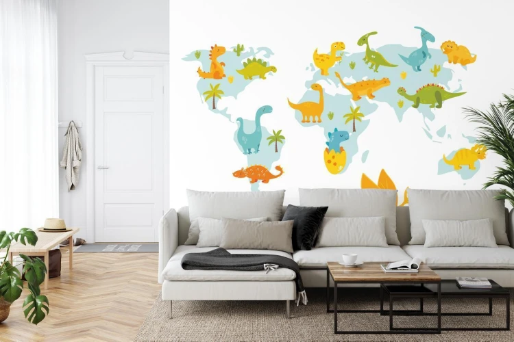 Fototapeta Mapa Świata Z Dinozaurami