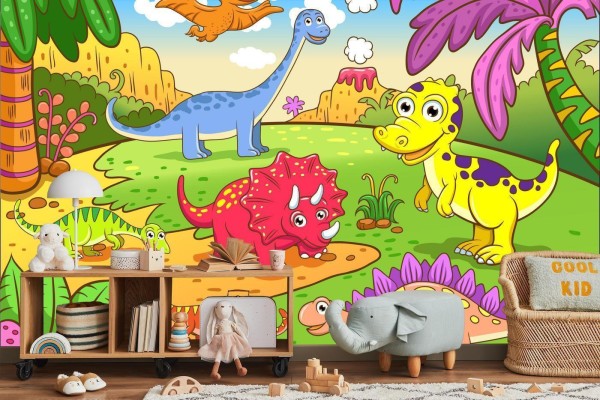Fototapeta Kolorowe Dinozaury Na Polanie