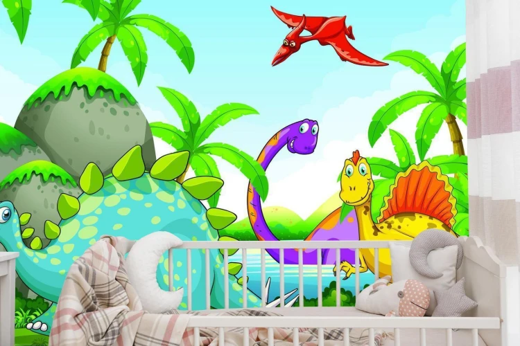 Fototapeta Dinozaury Zieleń I Palmy