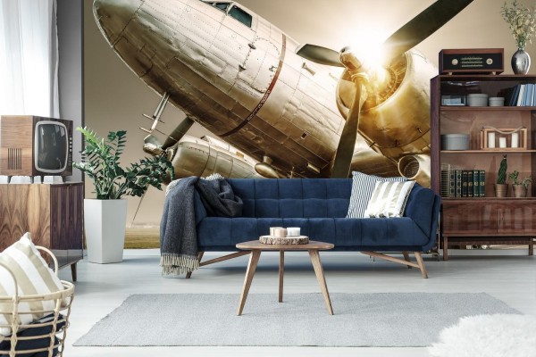 Fototapeta Zabytkowy Samolot O Zachodzie Słońca
