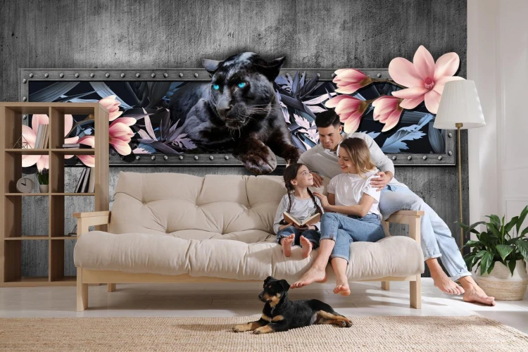 Fototapeta Pantera Z Kwiatami Magnolii