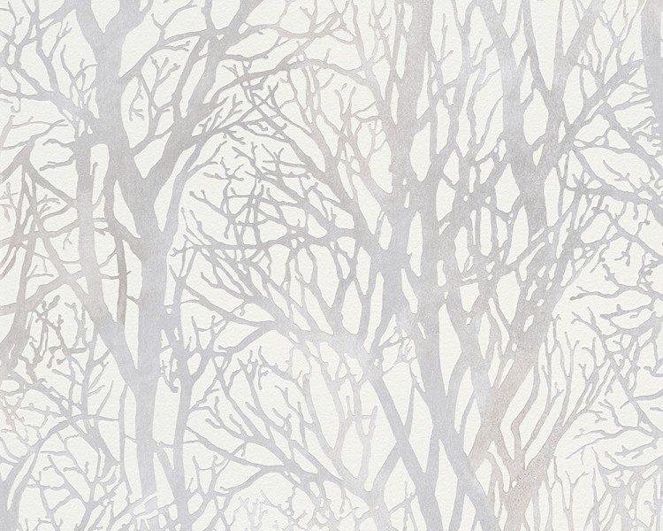 Tapeta LIFE 3 30094-1 AS Creation drzewa z połyskiem beżowo - szare na białym tle