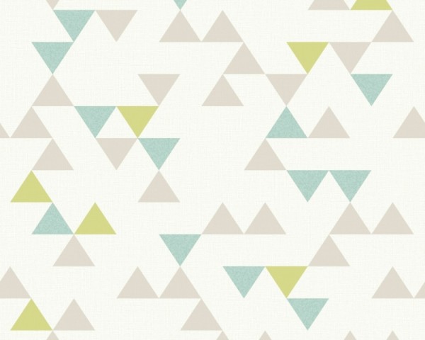 Tapeta un3105 Deco4walls Unplugged na flizelinie trójkąty kolor szary zielony wzory geomtryczne zmywalna